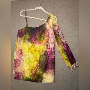 Bebe size medium tie dye One-Shoulder Multicolor snake skin print mini dress